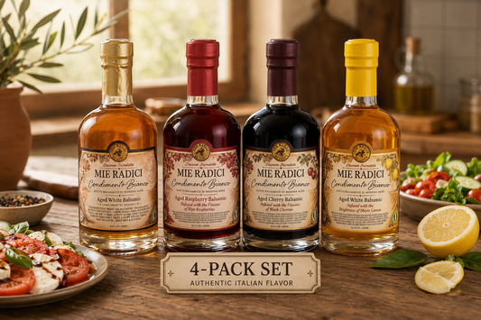 Aged White Balsamic Condiment with Natural Infusions 4-pack set